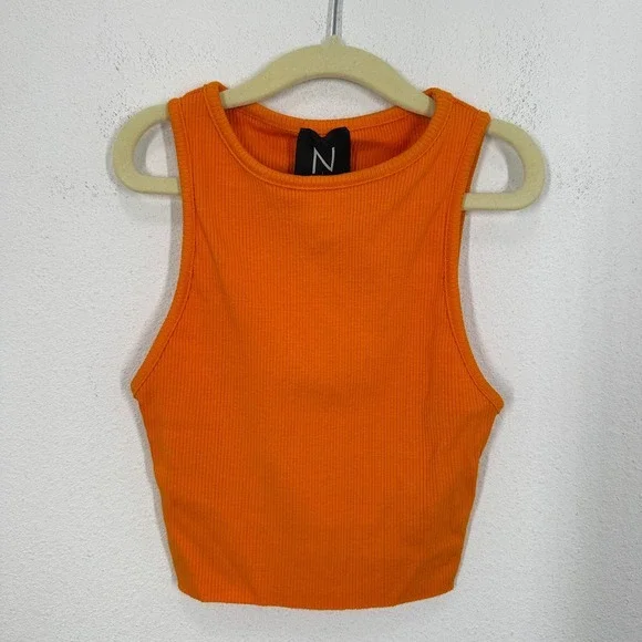 Naked Wardrobe Ribbed Crop Tank Top Orange Racerback Sleeveless Size S - Picture 2 of 8